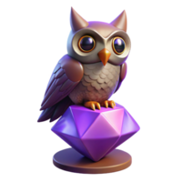 elegante clásico 3d hacer dibujos animados búho en joya 4k png