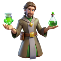 elegant modern 3D Alchemist with Potions authentic png