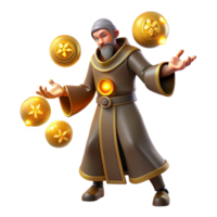 magnificent creative 3D Illustration of a Wizard Juggling Orbs premium png