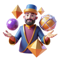 magnífico contemporáneo 3d ilustración sabio mago con mágico gemas genuino png