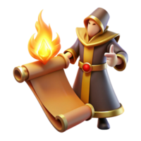 extraordinary minimalist Wizard with Scroll 3D Render premium png
