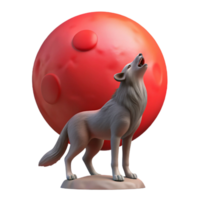 magnificent creative 3D Render Wolf Howling at Red Moon detailed png
