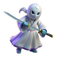 extraordinary artistic 3D Render White Ninja with Katana high quality png