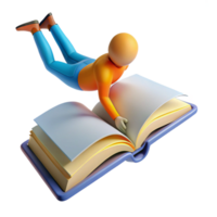 impressive traditional 3D Illustration Character Flying on Open Book high resolution png