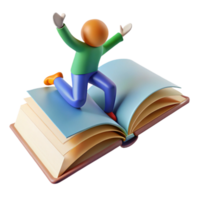 stunning modern 3D Illustration Joyful Reader on Open Book high resolution png