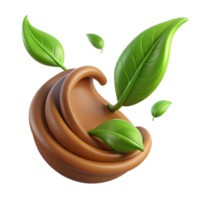 impressive abstract 3D Render Brown Swirl with Green Leaves high quality png