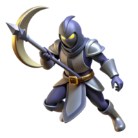 beautiful artistic 3D Render Cartoon Knight with Crescent Moon Weapon professional png