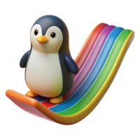wonderful modern 3D Render Penguin Rainbow Slide Cartoon high resolution png