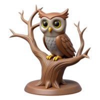 wonderful rustic 3D Cartoon Owl on Tree Branch Illustration high resolution png