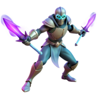 serene traditional Fantasy 3D Render Knight with Glowing Swords authentic png