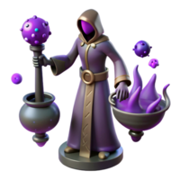 wonderful contemporary 3D Render Purple Wizard with Cauldron detailed png