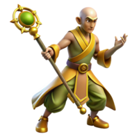 impressive traditional 3D Monk with Staff Illustration premium png