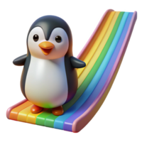 serene traditional Cute Penguin on Rainbow Slide 3D Render high resolution png