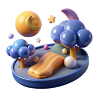 elegant rustic 3D Render Night Scene with Moon, Stars, and Slide exclusive png