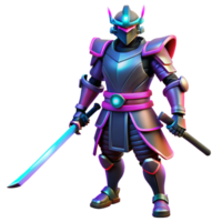 wonderful classic Neon Samurai 3D Render original png