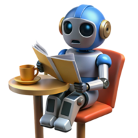 vibrant minimalist 3D Render Robot Reading a Book authentic png