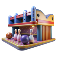 serene rustic Cartoon Bowling Alley 3D Render high quality png