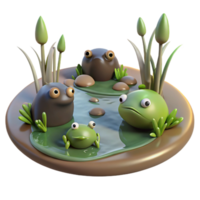 elegant rustic Cute Frog Pond 3D Illustration authentic png