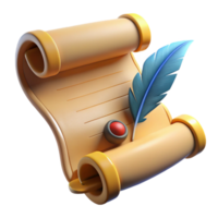 serene artistic 3D Render of Parchment Scroll with Quill high quality png