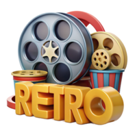 magnificent minimalist Retro Film Reels 3D Illustration authentic png