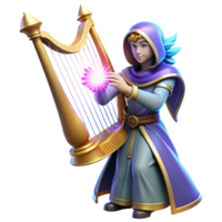 impressive traditional 3D Render Fantasy Harp Wizard authentic png