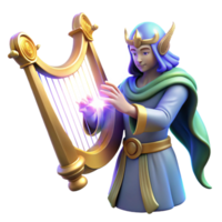 serene rustic Fantasy 3D Render Harp Player high resolution png
