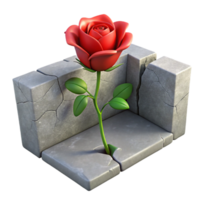 wonderful minimalist 3D Render Red Rose Breaking Through Stone high resolution png