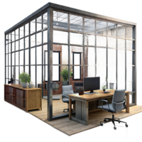 impressive traditional Modern Office Space with Large Windows Transparent Background 4K png