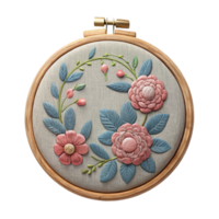 beautiful traditional Embroidery Hoop with Floral Pattern Isolated on Transparent Background professional png