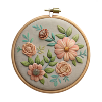 wonderful vintage Embroidery Hoop with Floral Pattern Isolated on Transparent Background exclusive png
