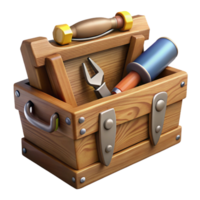 beautiful vintage Open Wooden Toolbox with Tools Transparent Background authentic png
