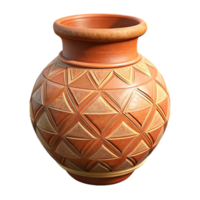 magnificent artistic Handmade Clay Vase with Geometric Pattern Transparent Background detailed png