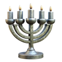 serene rustic Silver Hanukkah Menorah with Candlelight Isolated 4K png