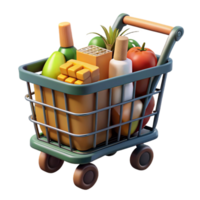 vibrant minimalist Shopping Cart Full of Groceries Transparent Background high quality png