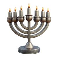 beautiful minimalist Silver Hanukkah Menorah with Candlelight Isolated 4K png