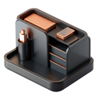 serene traditional Create 3d Rendered Cutout of Matte, Black Minimalist Desk Organizer 4K png