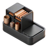 dramatic contemporary Create 3d Rendered Cutout of Matte, Black Minimalist Desk Organizer professional png