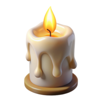 wonderful modern A Burning White Candle with Soft Glow and Melted Wax, high resolution png