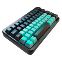 serene creative A Cutout of Matte Black Ergonomic Keyboard with Glowing Turquoise authentic png