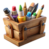 dramatic creative Create Hand-illustrated Cutout of Rustic Wooden Toolbox Overflowing with Brightl professional png