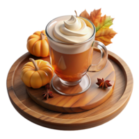 serene contemporary Generate Cutout of Frosted Glass Pumpkin Spice Latte in Clear, professional png