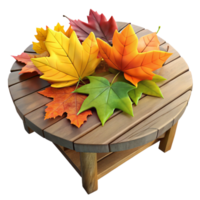 elegant traditional Scattering of Colorful Autumn Leaves on Rustic Wooden Table, Professionally exclusive png