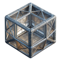 serene contemporary Abstract Wireframe Cube Rotating Isolated on Transparent Background authentic png