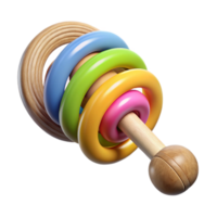 vibrant rustic Baby Rattle Wooden with Rings Colorful Transparent Background detailed png
