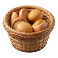 magnificent rustic Bread Basket with Rolls Cutout Transparent Background high resolution png
