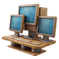 elegant rustic Desktop Computer with Multiple Monitors Cutout genuine png