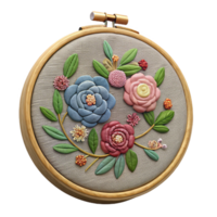 beautiful contemporary Embroidery Hoop with Floral Design Isolated on Transparent Background high resolution png