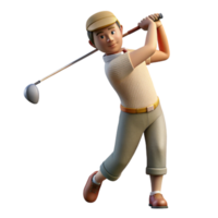 serene vintage Golfer Teeing Off Side View Transparent Background exclusive png