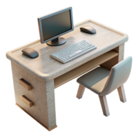 elegant rustic Modern Desk with Keyboard and Mouse White Finish Isolated Element professional png