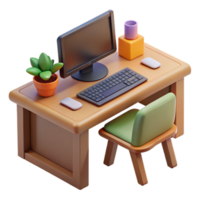serene creative Office Desk with Computer and Keyboard Isolated high resolution png